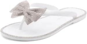 Shoe Land Summer Women's Flat Sandals Jelly Flip Flops Rhinestone Bowtie Thong Sandal Strappy Slip On Slides for Daily Beach Pool