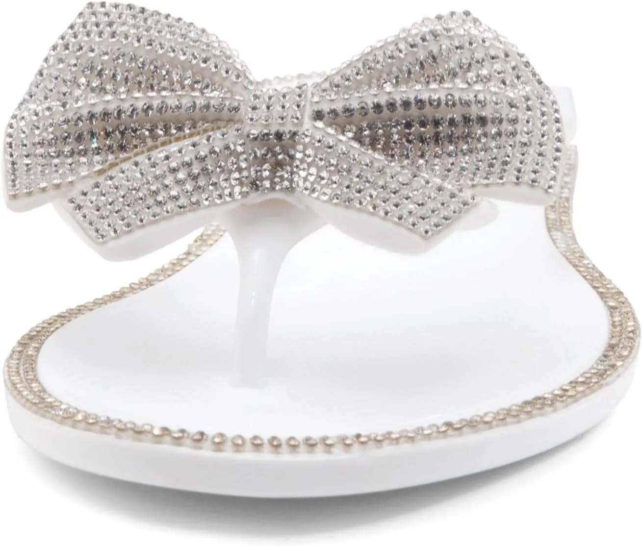 Shoe Land Summer Women's Flat Sandals Jelly Flip Flops Rhinestone Bowtie Thong Sandal Strappy Slip On Slides for Daily Beach Pool