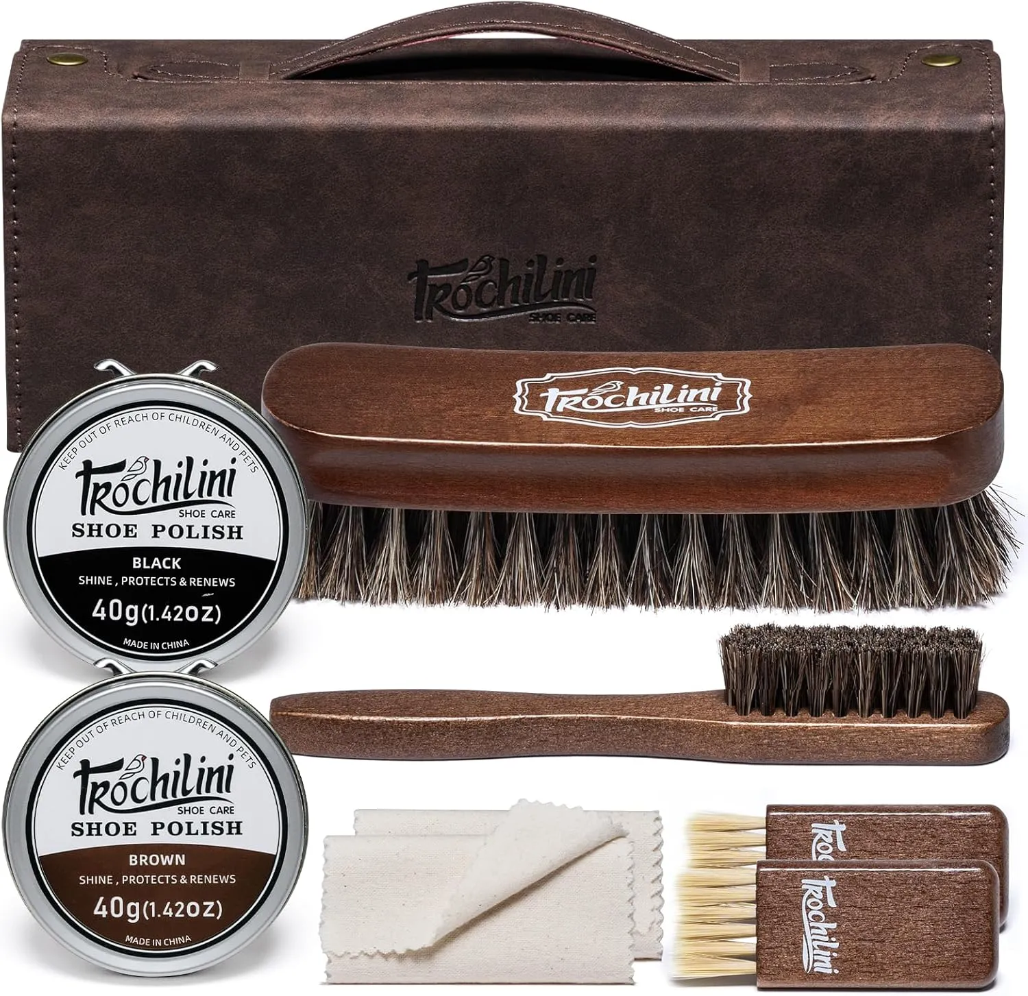 Shoe Polish Kit 13PC Shoe Shine Leather Boot Shoe Care Set Mink Oil Brushes and More for Gentle Care Cleaning