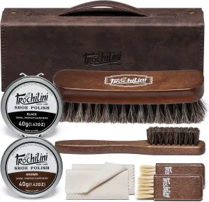Shoe Polish Kit 13PC Shoe Shine Leather Boot Shoe Care Set Mink Oil Brushes and More for Gentle Care Cleaning