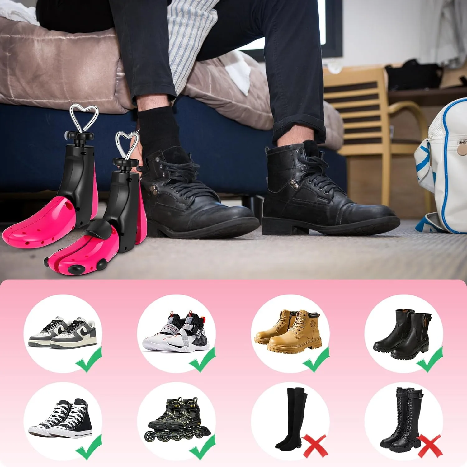 Shoe Stretcher Men Women, 4-Way Boot Stretcher Stretch Width & Length, Leather Boot Widener Stretcher for Wide Feets