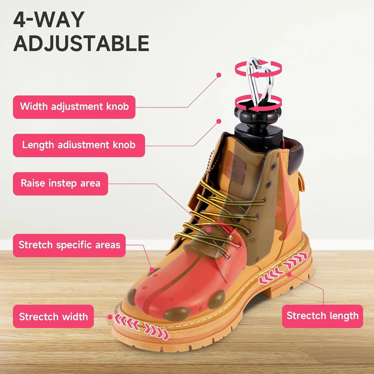Shoe Stretcher Men Women, 4-Way Boot Stretcher Stretch Width & Length, Leather Boot Widener Stretcher for Wide Feets