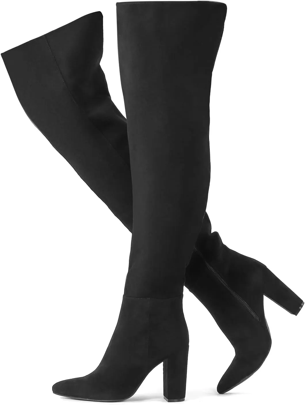 Shoe'N Tale Thigh High Over The Knee Boots for Women Block Chunky Heel Suede Long Pointed Toe Boots