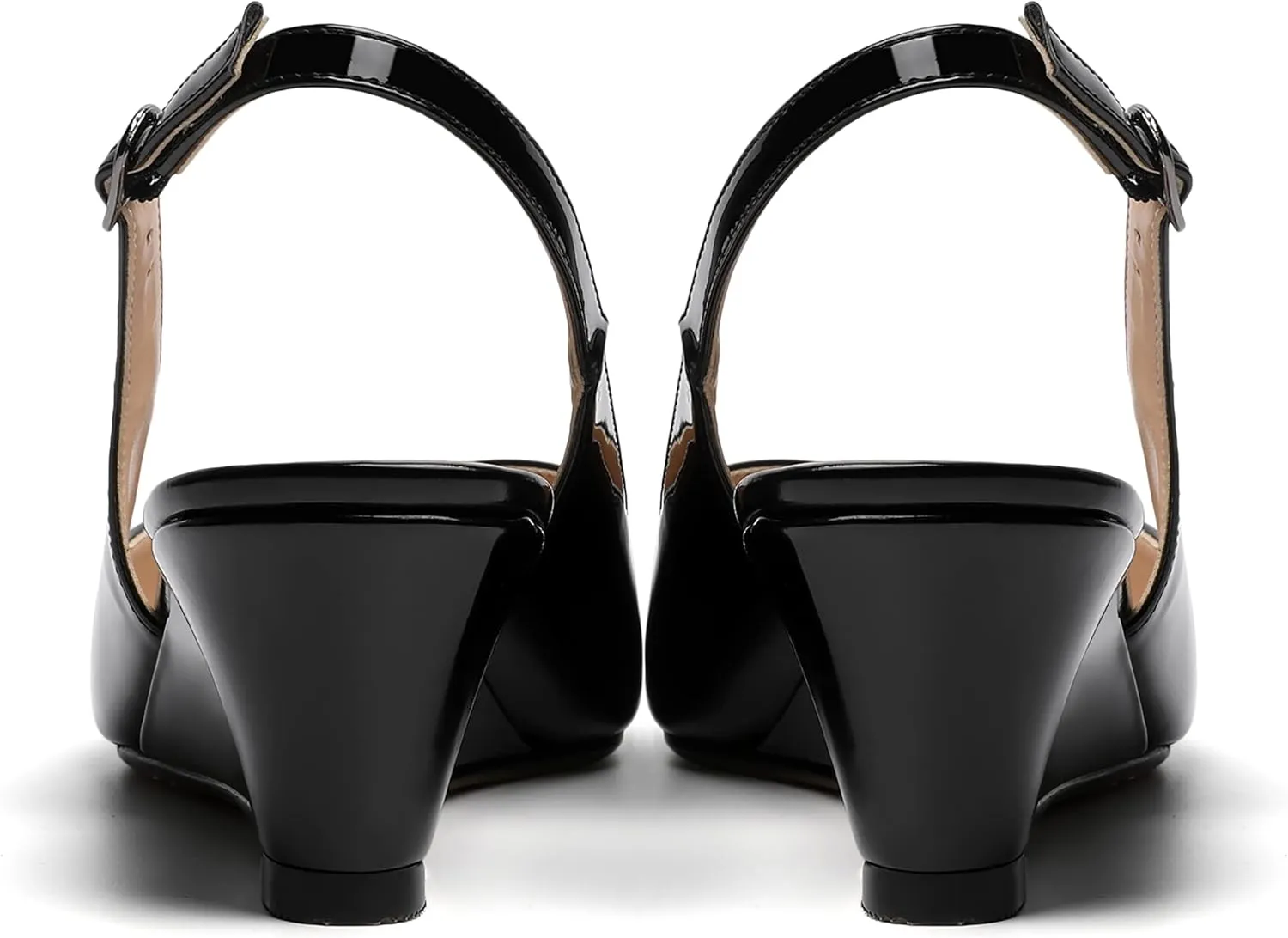 SHOWFOREST Women's Dating Adjustable Strap Buckle Solid Fashion Patent Pointed Toe Wedge Low Heel Pumps Shoes 2 Inch