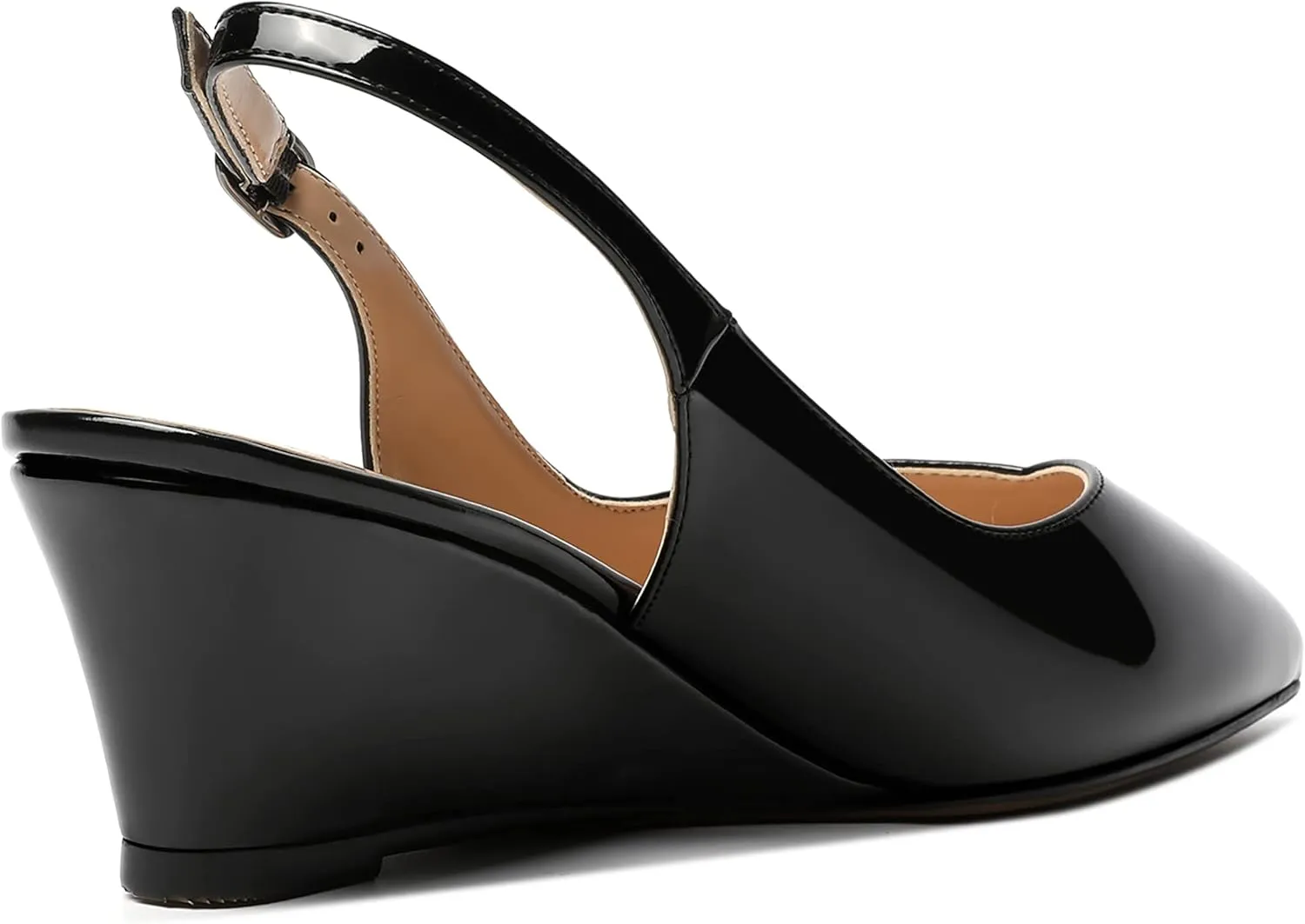 SHOWFOREST Women's Dating Adjustable Strap Buckle Solid Fashion Patent Pointed Toe Wedge Low Heel Pumps Shoes 2 Inch