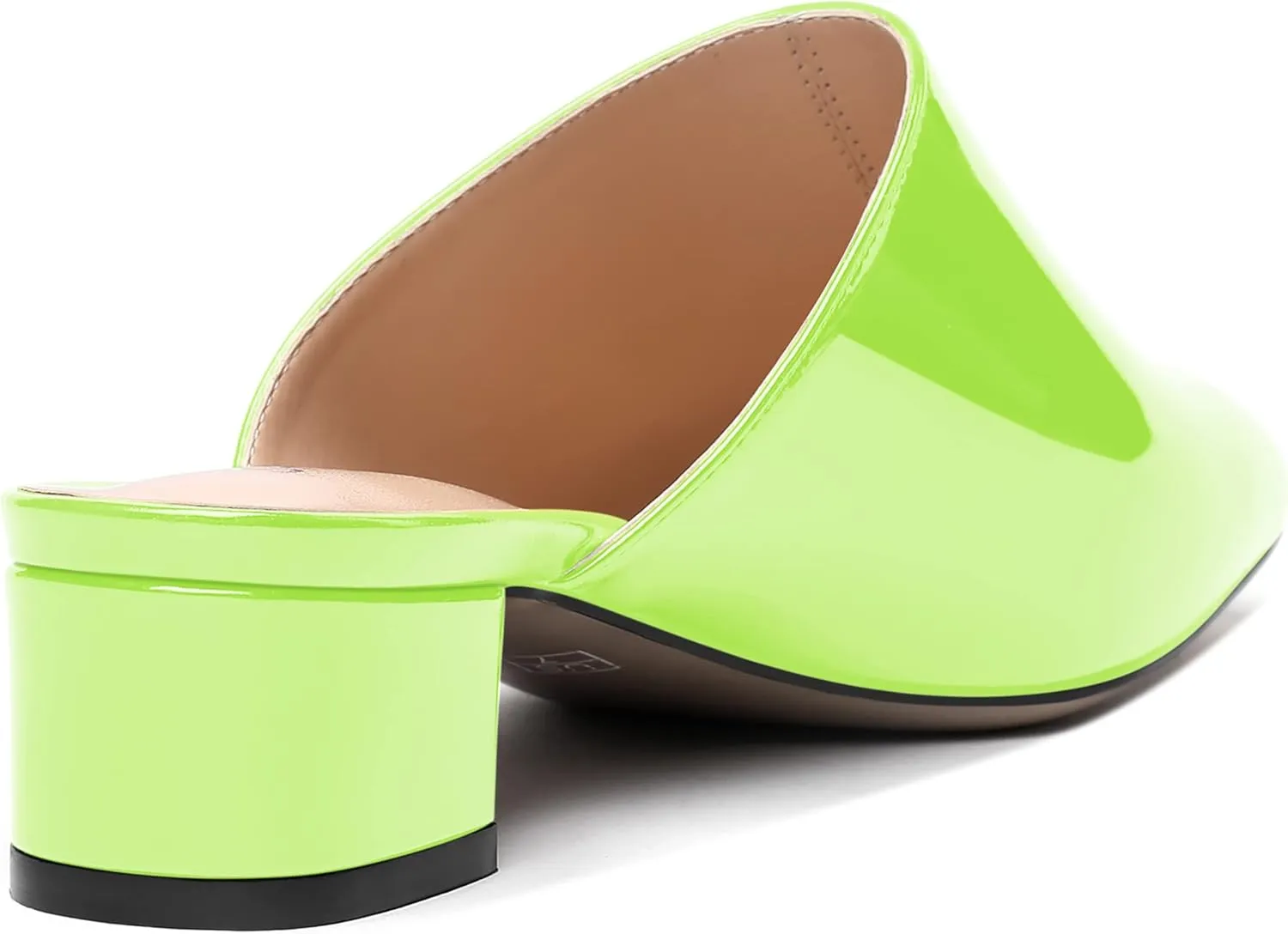 SHOWFOREST Women's Dress Patent Slip On Party Square Toe Chunky Low Heel Mules Shoes 1.5 Inch
