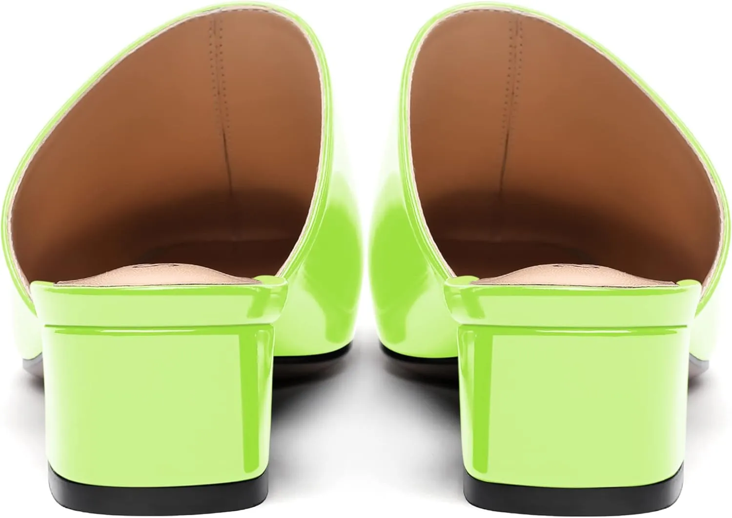SHOWFOREST Women's Dress Patent Slip On Party Square Toe Chunky Low Heel Mules Shoes 1.5 Inch