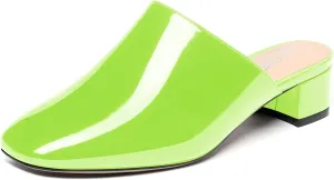 SHOWFOREST Women's Dress Patent Slip On Party Square Toe Chunky Low Heel Mules Shoes 1.5 Inch