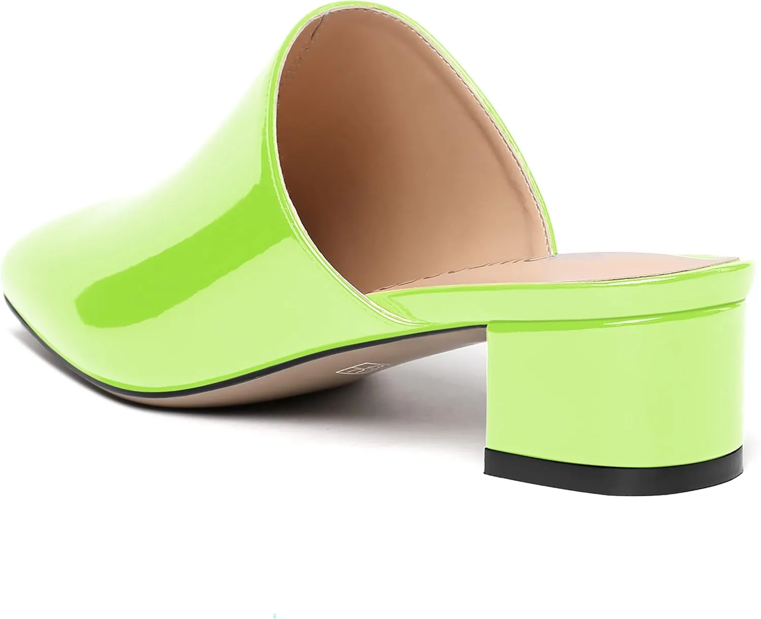 SHOWFOREST Women's Dress Patent Slip On Party Square Toe Chunky Low Heel Mules Shoes 1.5 Inch