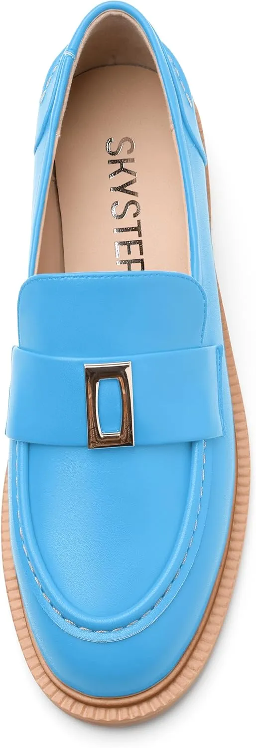 SKYSTERRY Loafers for Women Penny Loafers with Round Toe Low Chunky Block Heels Comfortable Women Loafers Shoes for Work Party Dating Shopping