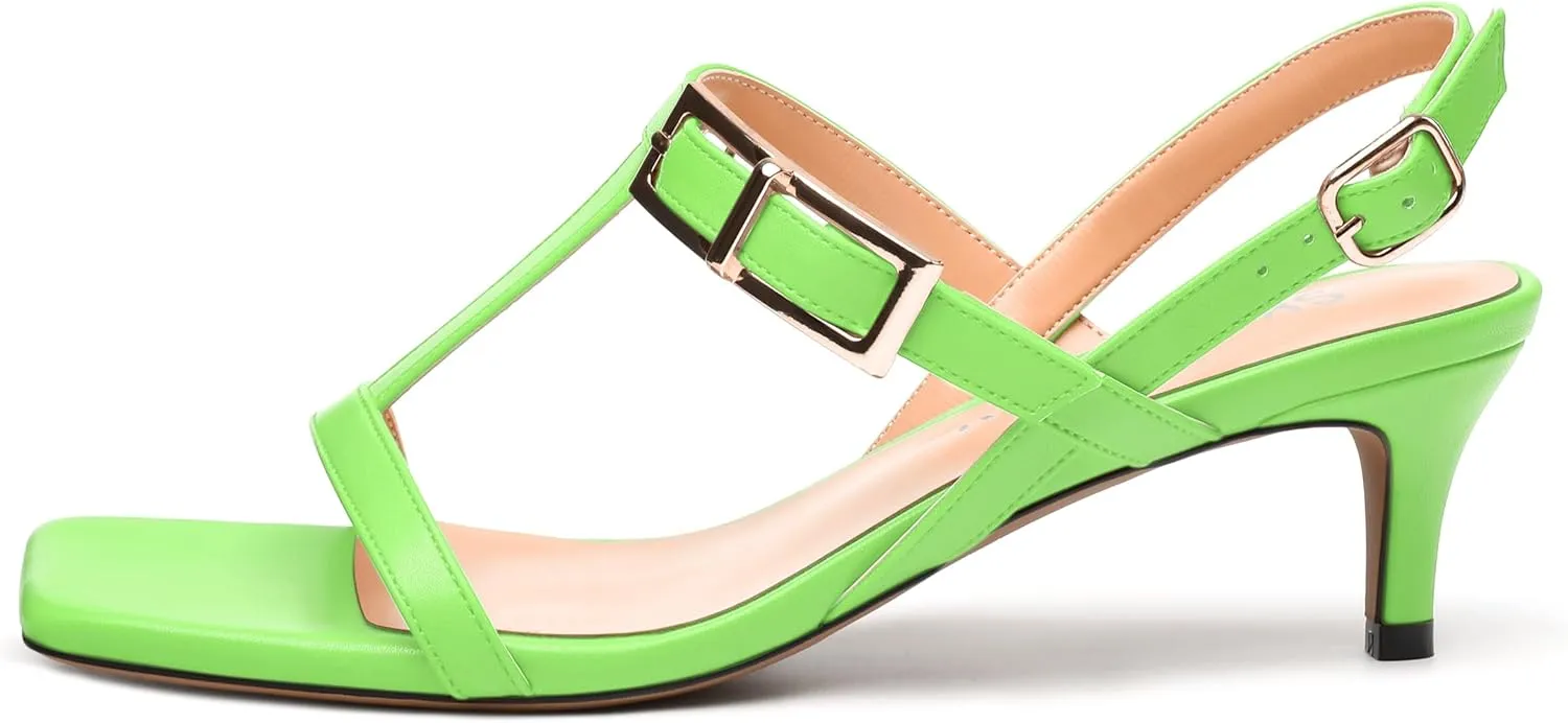 SKYSTERRY Womens Dating Slingback Buckle Open Toe Dress Matte Kitten Low Heel Heeled Sandals 2 Inch