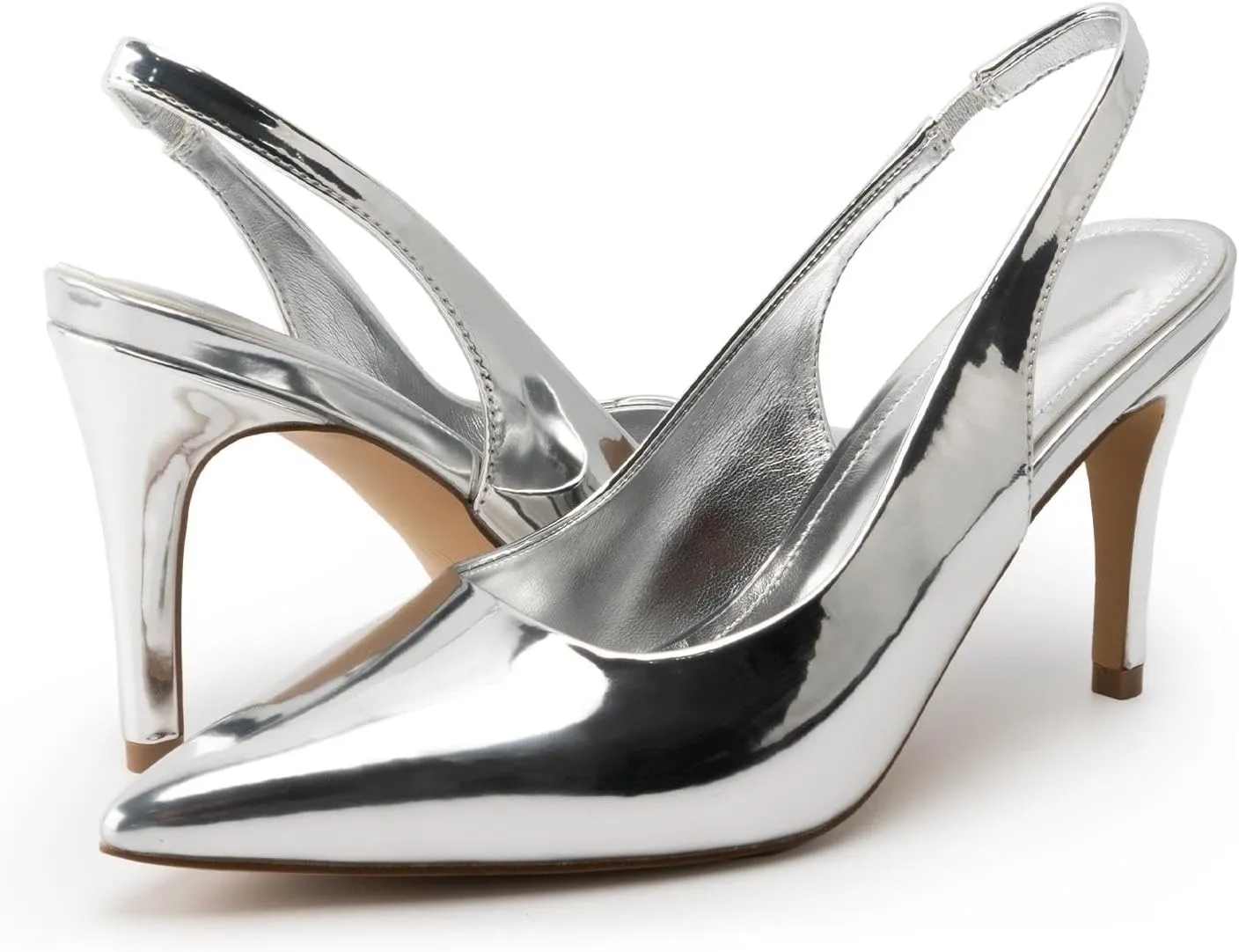 Slingback Heels for Women Pointed Toe Stiletto Heel Closed Toe Pumps Slip on High Heels 2.95 inch Dress Pumps