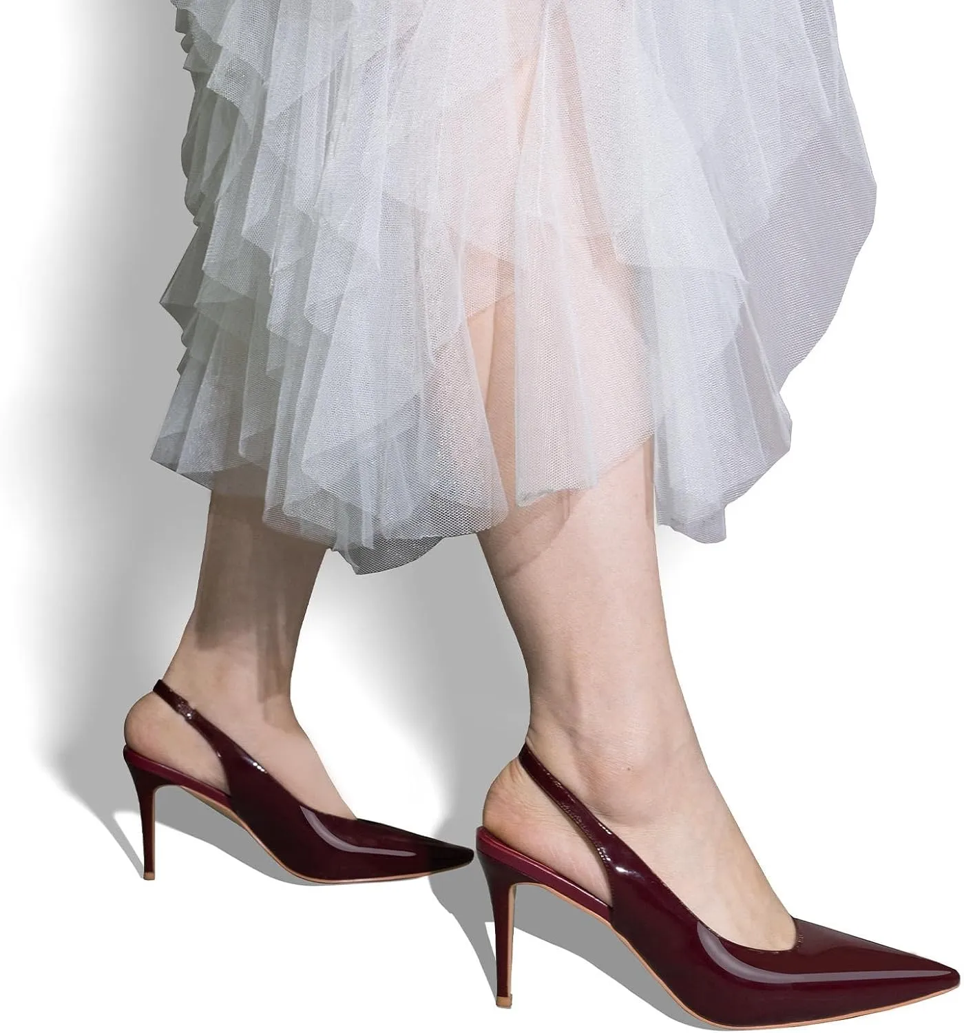 Slingback Heels for Women Pointed Toe Stiletto Heel Closed Toe Pumps Slip on High Heels 2.95 inch Dress Pumps