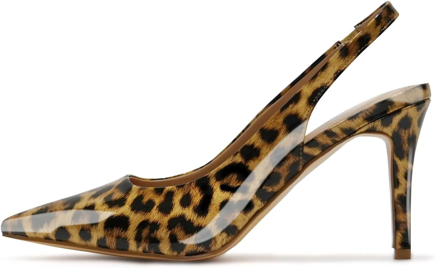 Slingback Heels for Women Pointed Toe Stiletto Heel Closed Toe Pumps Slip on High Heels 2.95 inch Dress Pumps