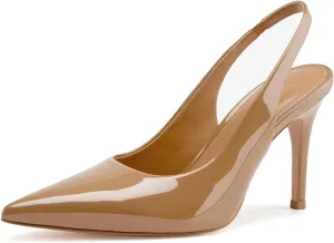 Slingback Heels for Women Pointed Toe Stiletto Heel Closed Toe Pumps Slip on High Heels 2.95 inch Dress Pumps
