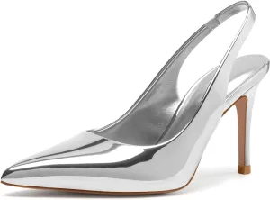 Slingback Heels for Women Pointed Toe Stiletto Heel Closed Toe Pumps Slip on High Heels 2.95 inch Dress Pumps