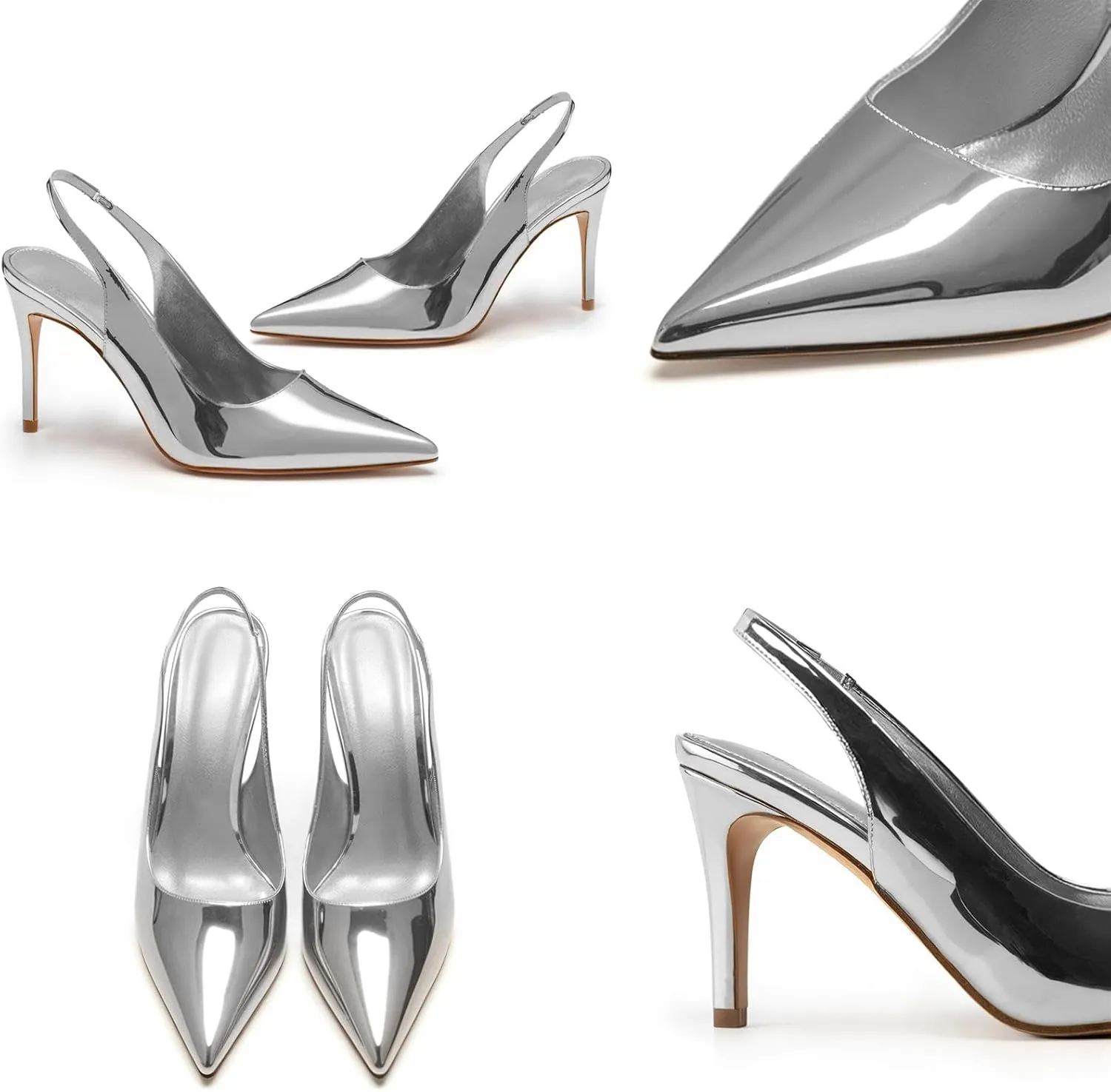 Slingback Heels for Women Pointed Toe Stiletto Heel Closed Toe Pumps Slip on High Heels 2.95 inch Dress Pumps