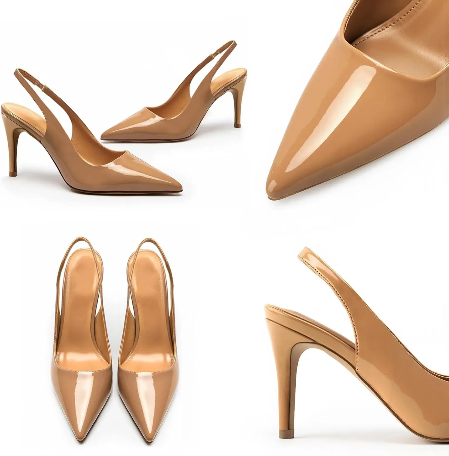 Slingback Heels for Women Pointed Toe Stiletto Heel Closed Toe Pumps Slip on High Heels 2.95 inch Dress Pumps