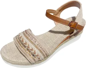 Slip On Wedge Sandals for Women Orthopedic Open Toe Espadrilles Platform Sandals Beach Casual Slides Dressy Walking Sandal Fashion Ankle Strap Pearl Outdoor Shoes