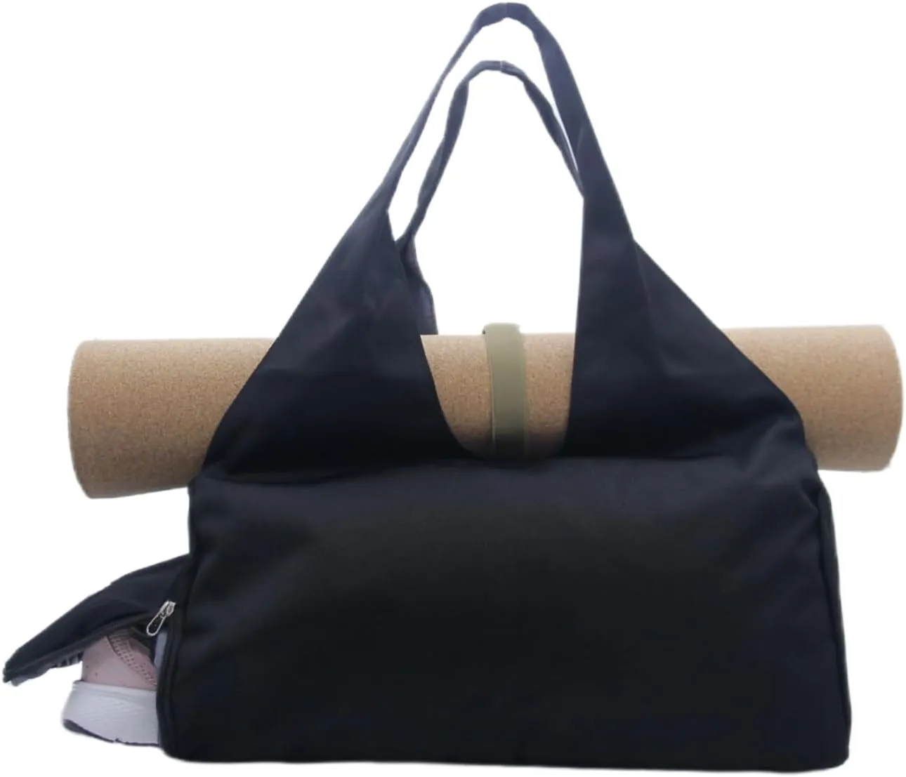 Small Gym Bag for Women with Shoe Compartment & Wet Pocket Sports Travel Duffel Bag,Yoga Gym Totes With Mat Holder,Waterproof Carry On Weekender Overnight Bag (Black)