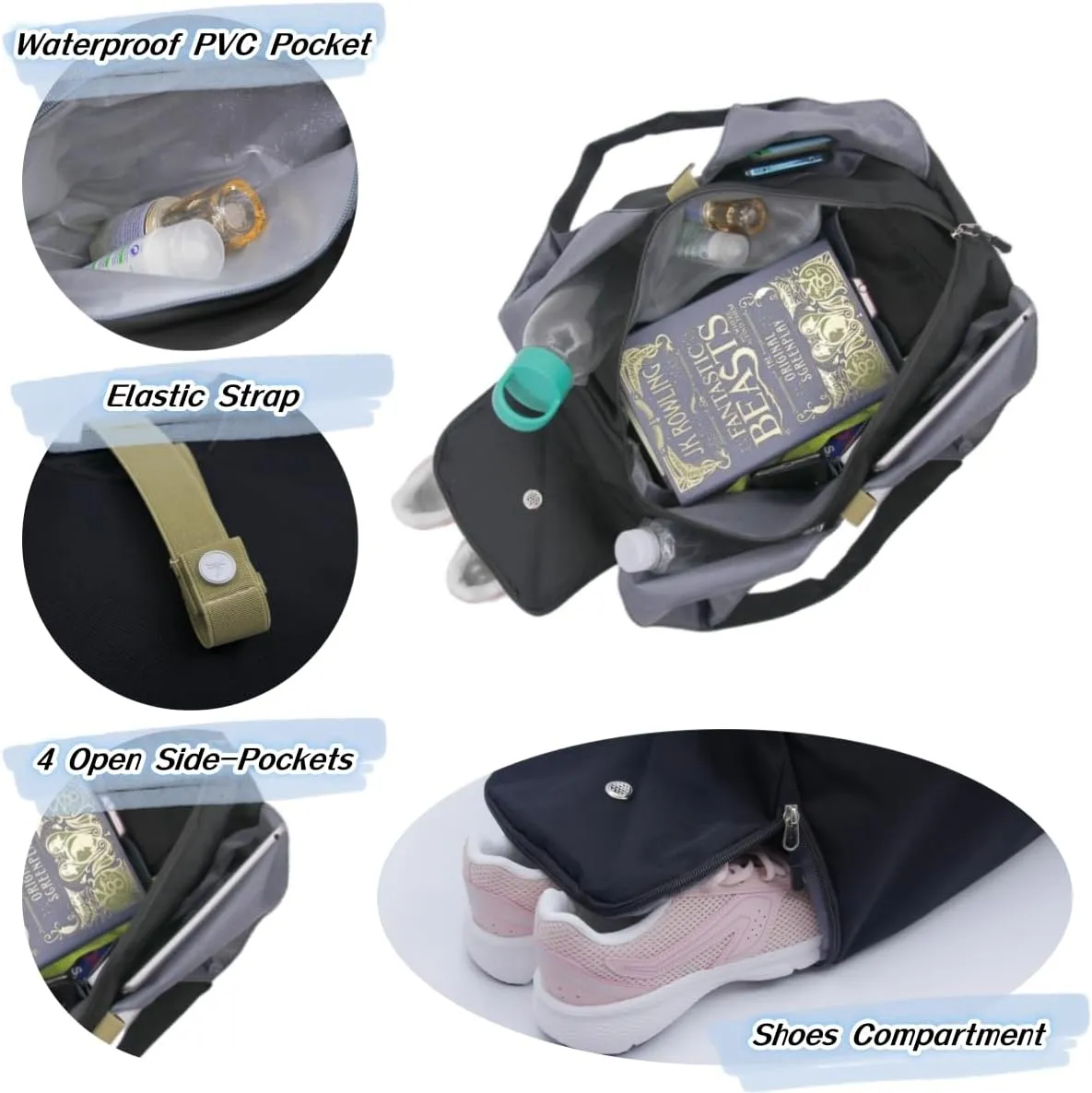 Small Gym Bag for Women with Shoe Compartment & Wet Pocket Sports Travel Duffel Bag,Yoga Gym Totes With Mat Holder,Waterproof Carry On Weekender Overnight Bag (Black)