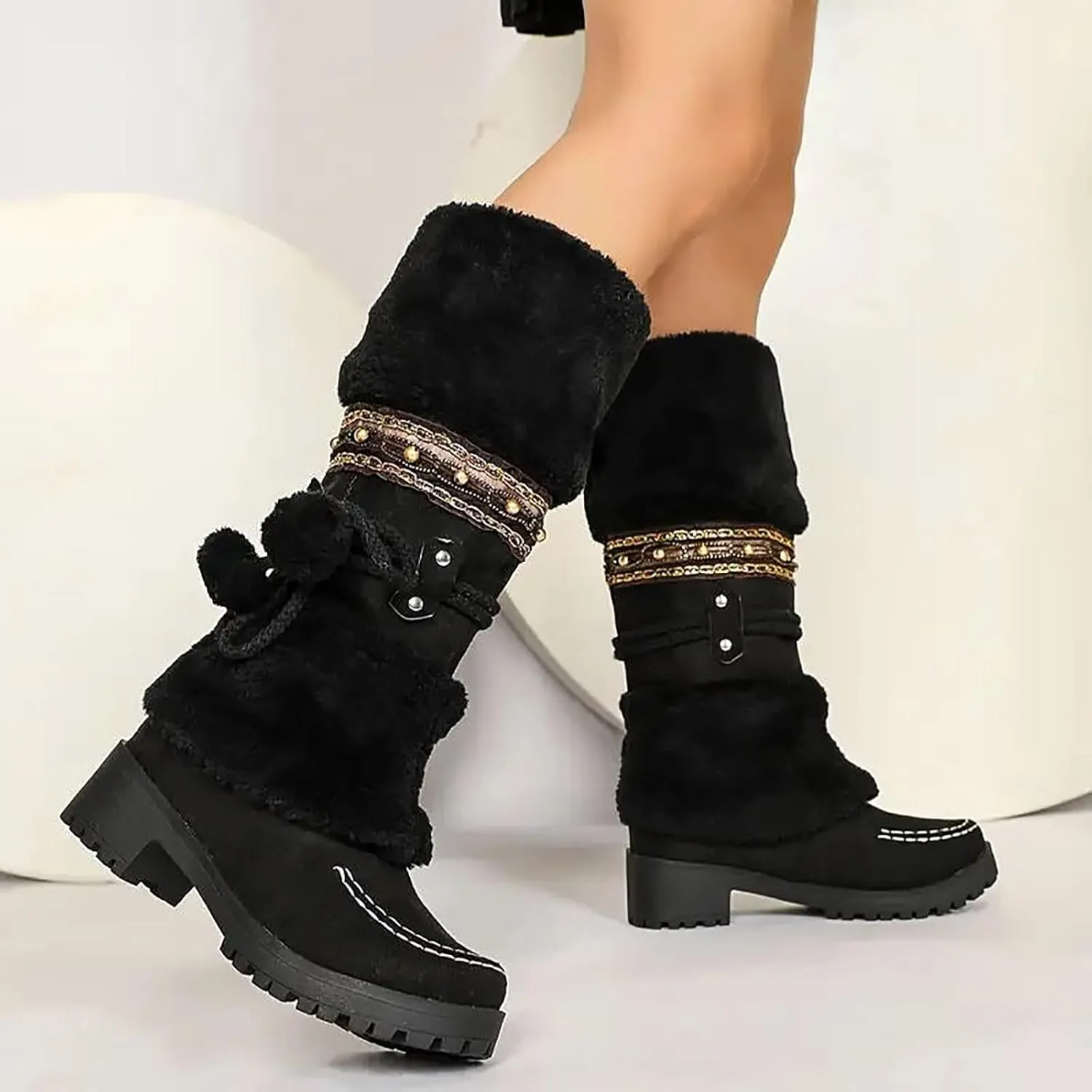 Snow Boots for Women Waterproof,Women's Non Slip Winter Shoes Fashion Slip On Snow Boots Warm Casual Riding Boots