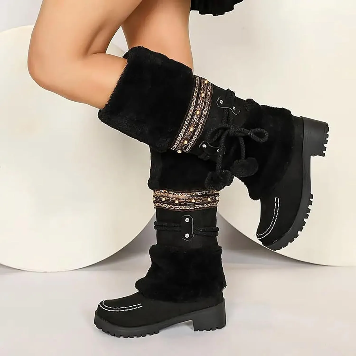 Snow Boots for Women Waterproof,Women's Non Slip Winter Shoes Fashion Slip On Snow Boots Warm Casual Riding Boots