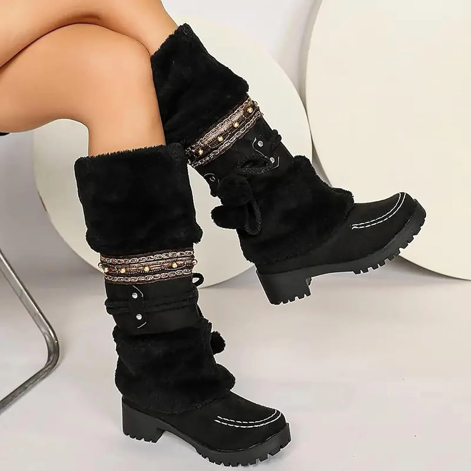 Snow Boots for Women Waterproof,Women's Non Slip Winter Shoes Fashion Slip On Snow Boots Warm Casual Riding Boots