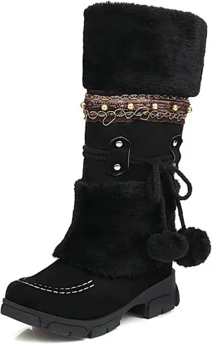 Snow Boots for Women Waterproof,Women's Non Slip Winter Shoes Fashion Slip On Snow Boots Warm Casual Riding Boots