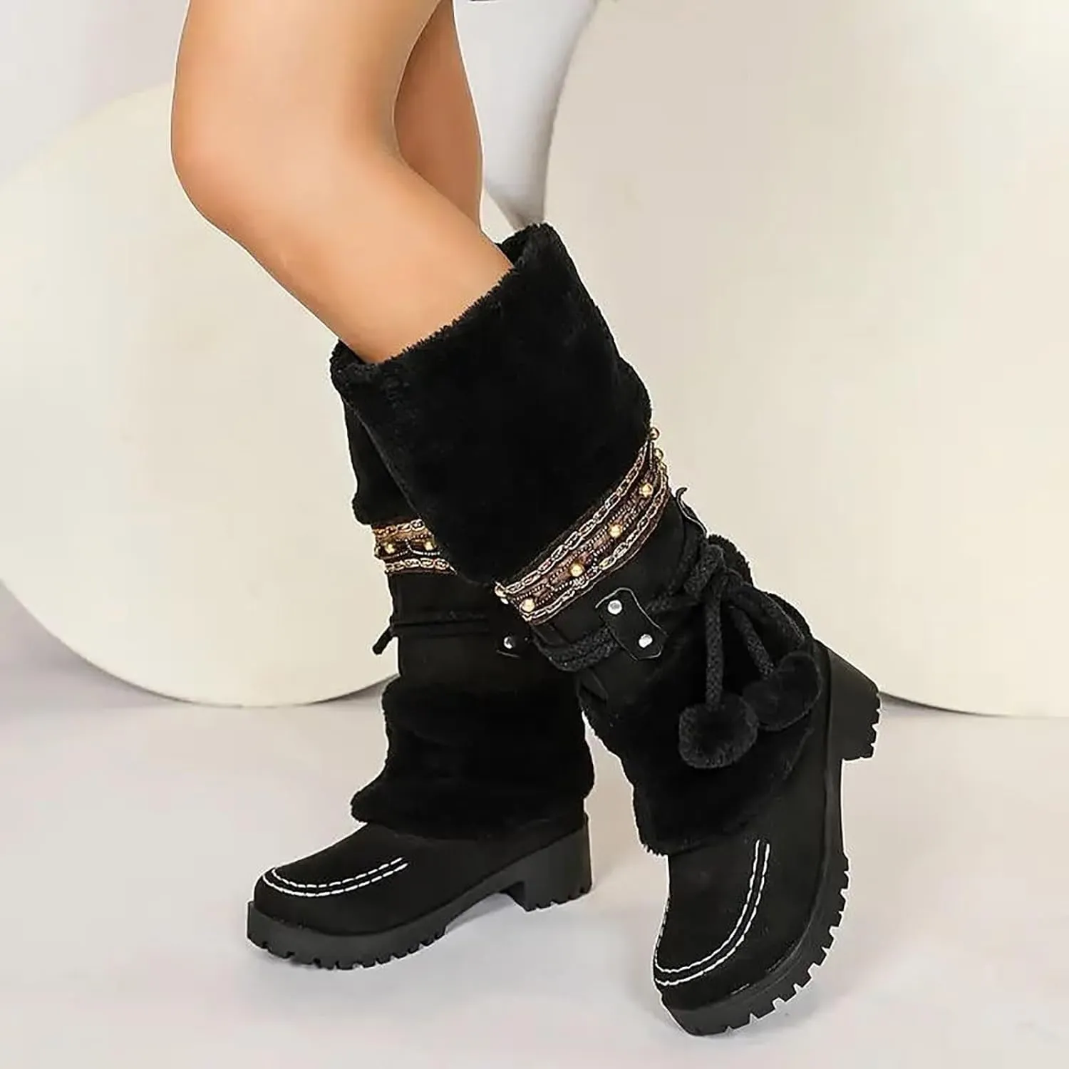 Snow Boots for Women Waterproof,Women's Non Slip Winter Shoes Fashion Slip On Snow Boots Warm Casual Riding Boots