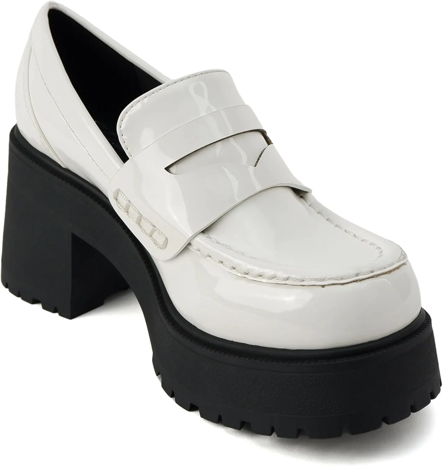 Soda “AMP” ~ Women Round Toe Slip-On Lug Sole High Heel Penny Loafer Shoe