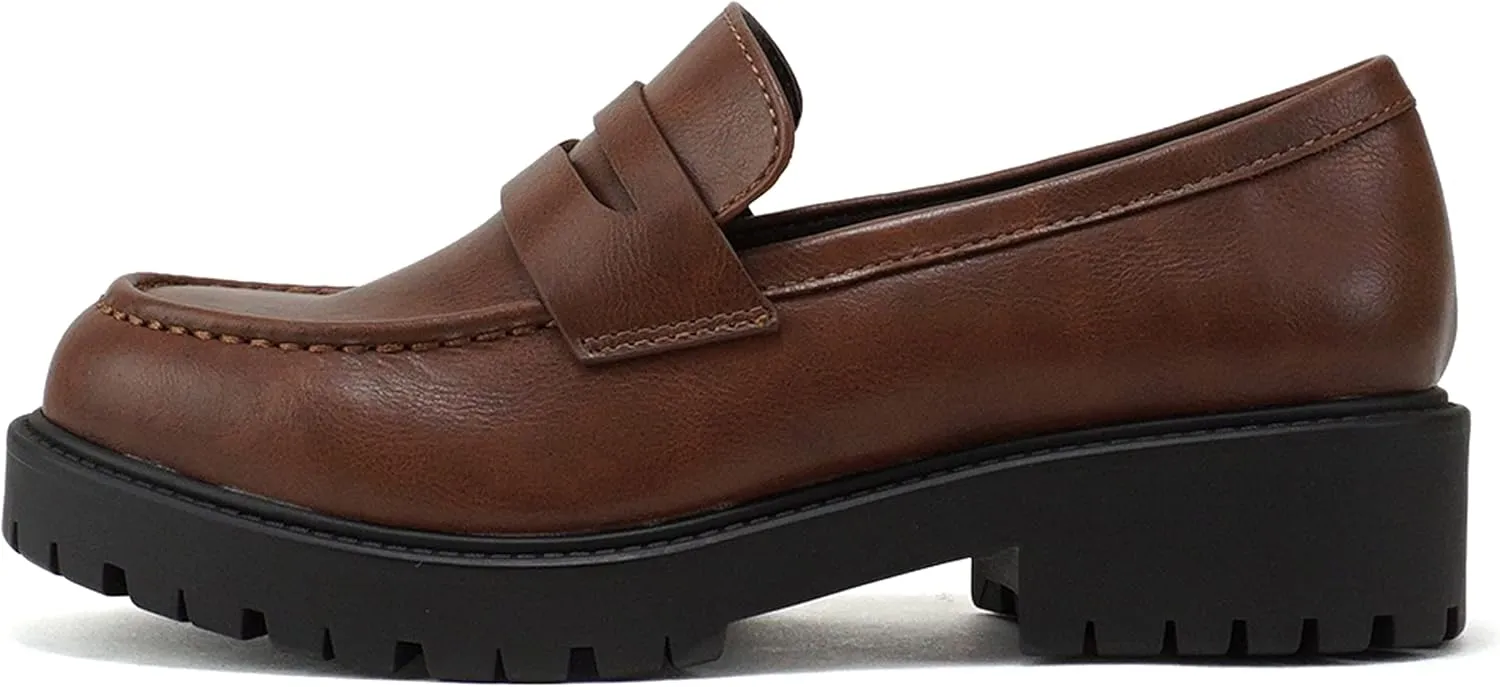 Soda “HENDER” ~ Women Round Toe Low Heel Lug Sole Platform Penny Loafer Shoe