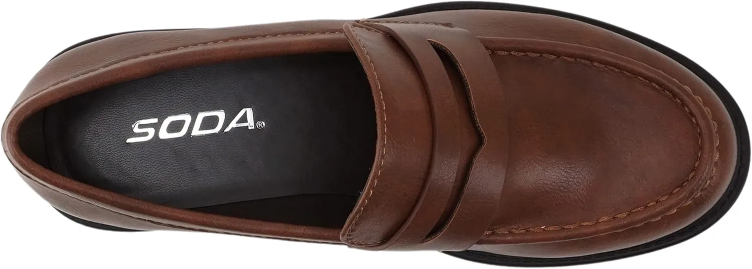 Soda “HENDER” ~ Women Round Toe Low Heel Lug Sole Platform Penny Loafer Shoe