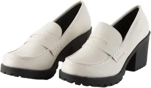 Soda Women Heeled Platform Penny Loafers- Kinder (Off-White Pu, us_Footwear_Size_System, Adult, Women, Numeric, Medium, Numeric_10)