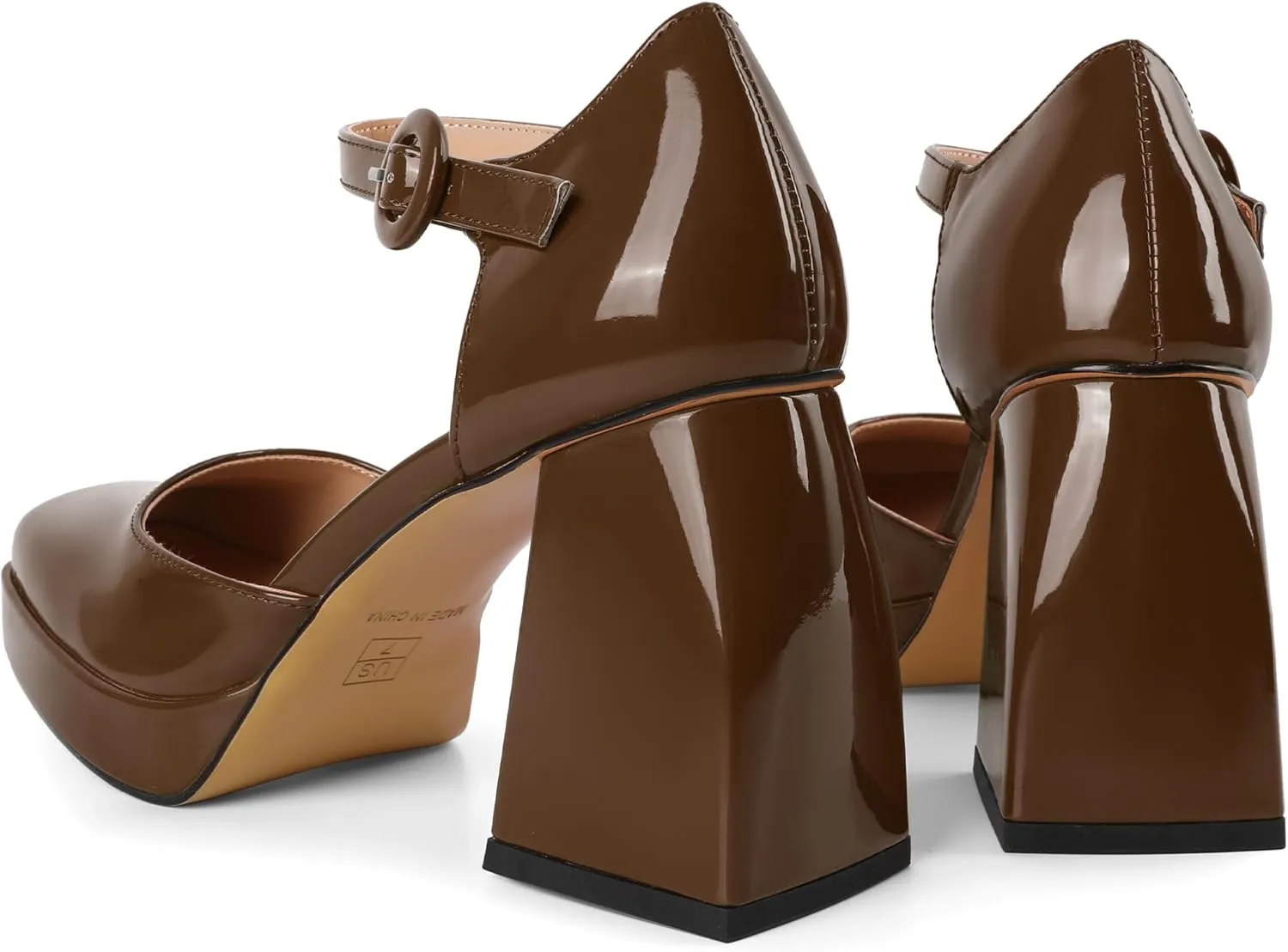 Soireelady Womens Chunky Platform Heels, Mary Jane Shoes Block Heel Pumps, High Heel Square Toe D'Orsay Heels Ankle Strap Dress Shoes 4 Inch