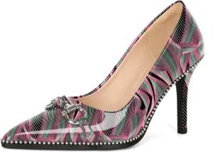 Soireelady Womens High Heel Beaded Pumps Closed Pointed Toe Stiletto Heels Buckle Bow Slip On Fashion Dress Shoes Patent 3.5 Inch