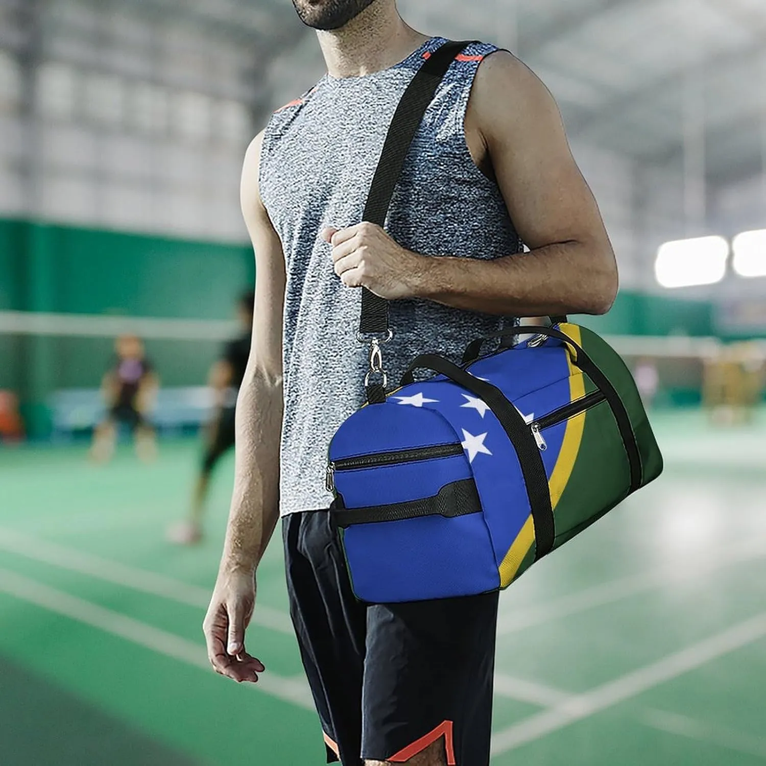 Sports Gym Bag Solomon Lslands Flag Duffel with Shoe Compartment Waterproof Travel Weekender