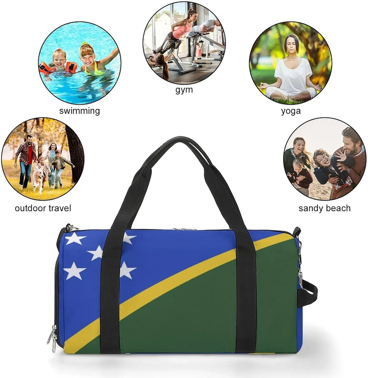 Sports Gym Bag Solomon Lslands Flag Duffel with Shoe Compartment Waterproof Travel Weekender