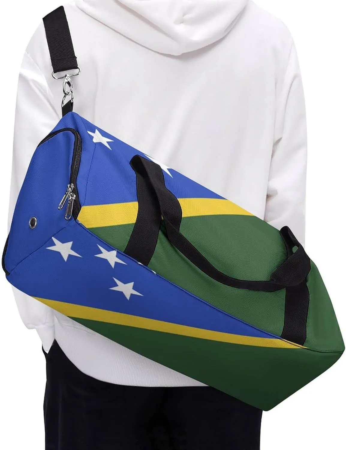 Sports Gym Bag Solomon Lslands Flag Duffel with Shoe Compartment Waterproof Travel Weekender