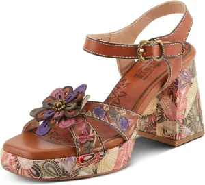 Spring Step L'Artiste Women's REFLECTIVE Platform Heeled Sandals - Chunky Heel, Hand-Painted Flower Detail, Padded Insole
