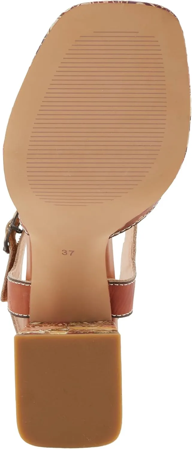 Spring Step L'Artiste Women's REFLECTIVE Platform Heeled Sandals - Chunky Heel, Hand-Painted Flower Detail, Padded Insole