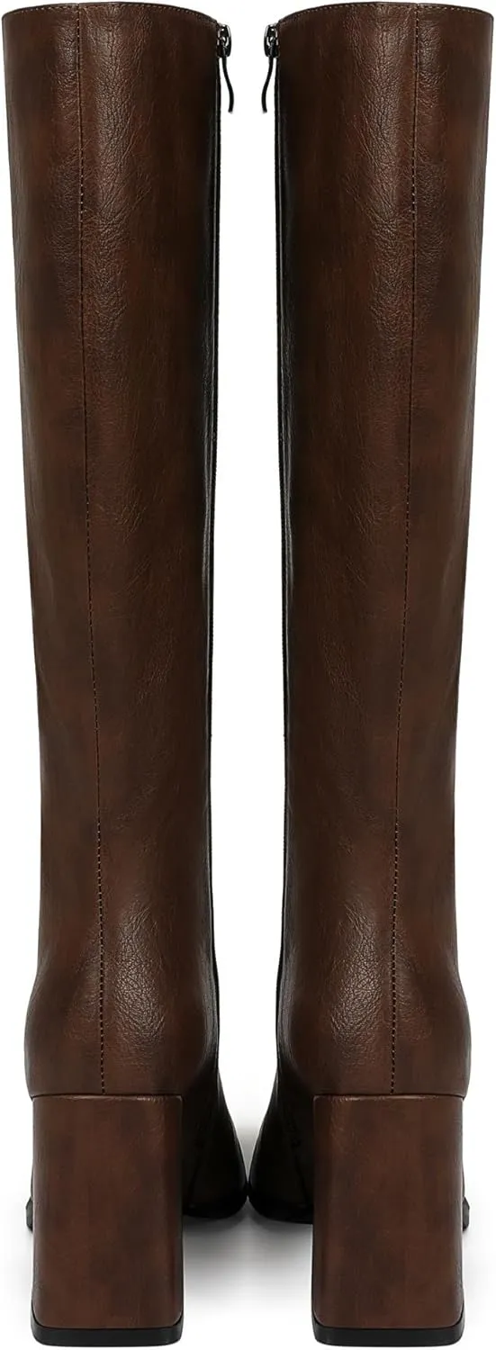 Square Toe Knee High Boots Women Chunky Block Heel Dress Tall Boots for Women High Heel GoGo Long Boots