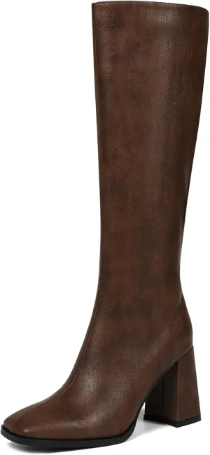 Square Toe Knee High Boots Women Chunky Block Heel Dress Tall Boots for Women High Heel GoGo Long Boots