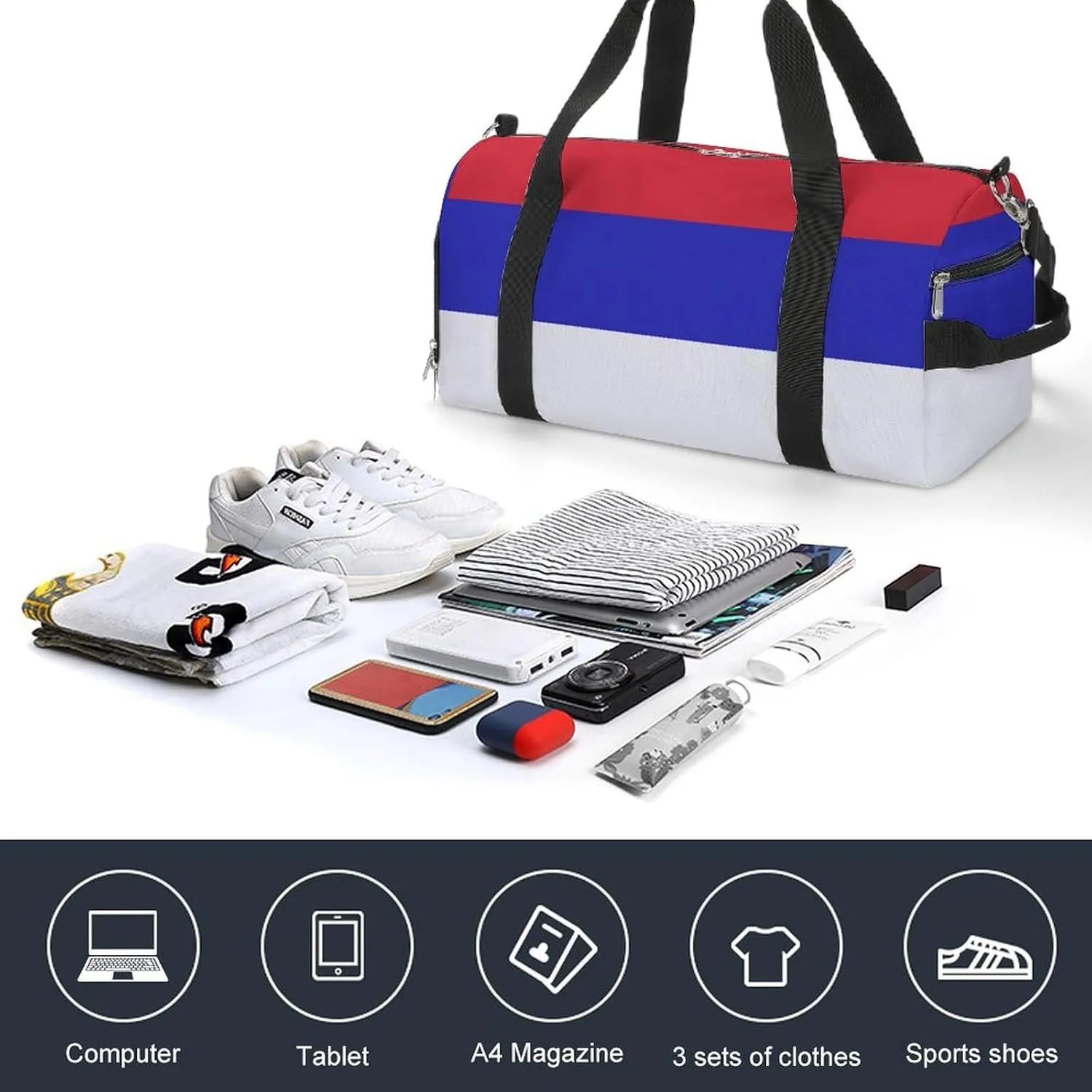 Srpska Flag Sports Gym Bag for Men Women with Shoe Compartment Carry On