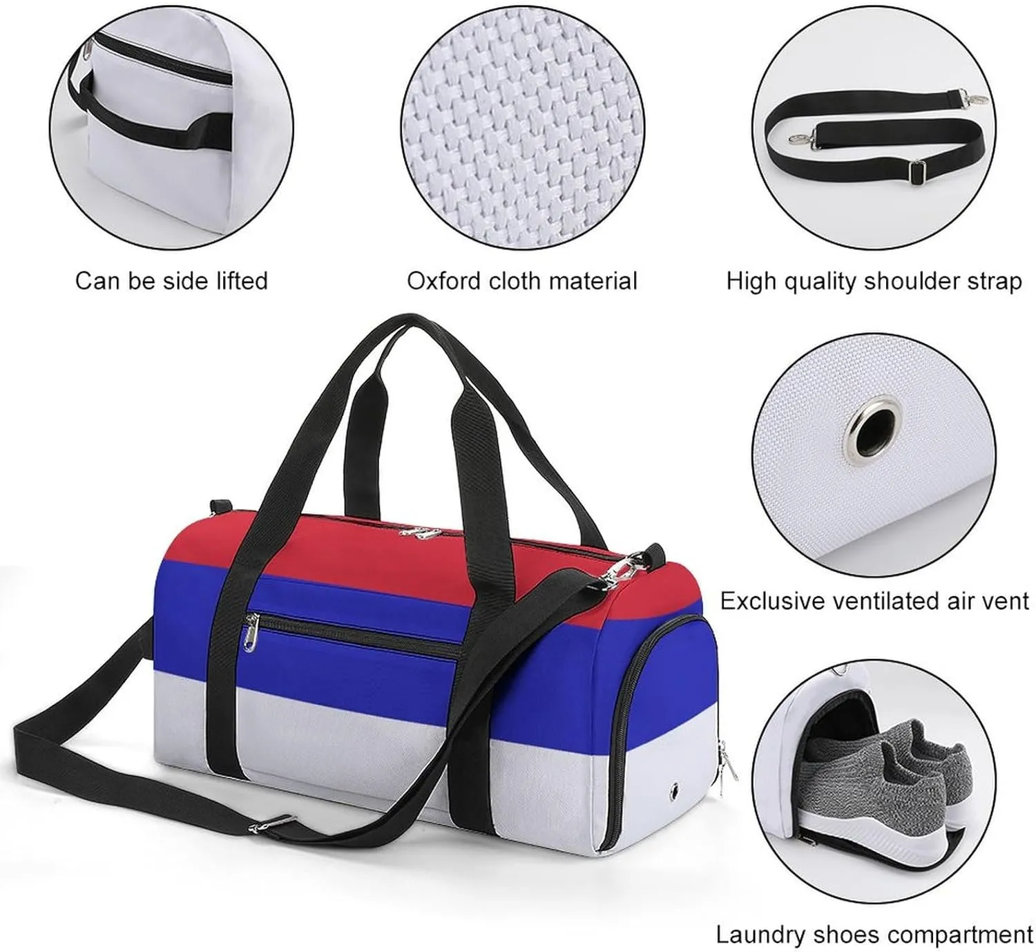 Srpska Flag Sports Gym Bag for Men Women with Shoe Compartment Carry On