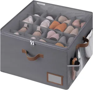 StorageWorks Shoe Organizer for Closet, Fits up to 16 Pairs, Shoe Cubby Storage Containers with Side Mesh Pocket and Clear Cover, Grey