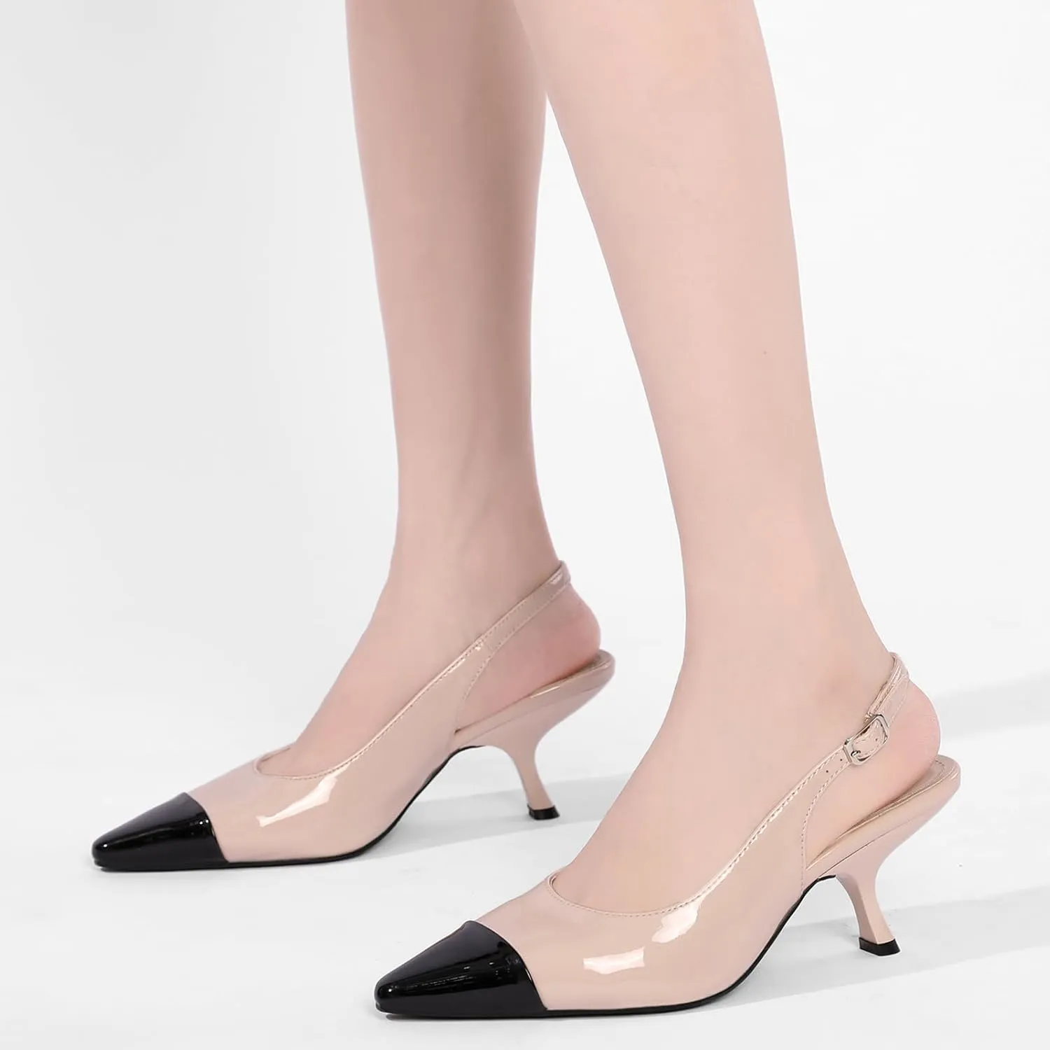 STUNAHOME Slingback Heels for Women Closed Pointed Toe Kitten Pumps Fashion Low Heel Wedding Casual Dress Shoes, Nude
