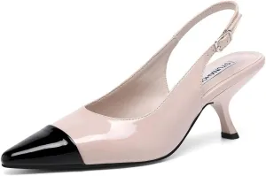 STUNAHOME Slingback Heels for Women Closed Pointed Toe Kitten Pumps Fashion Low Heel Wedding Casual Dress Shoes, Nude