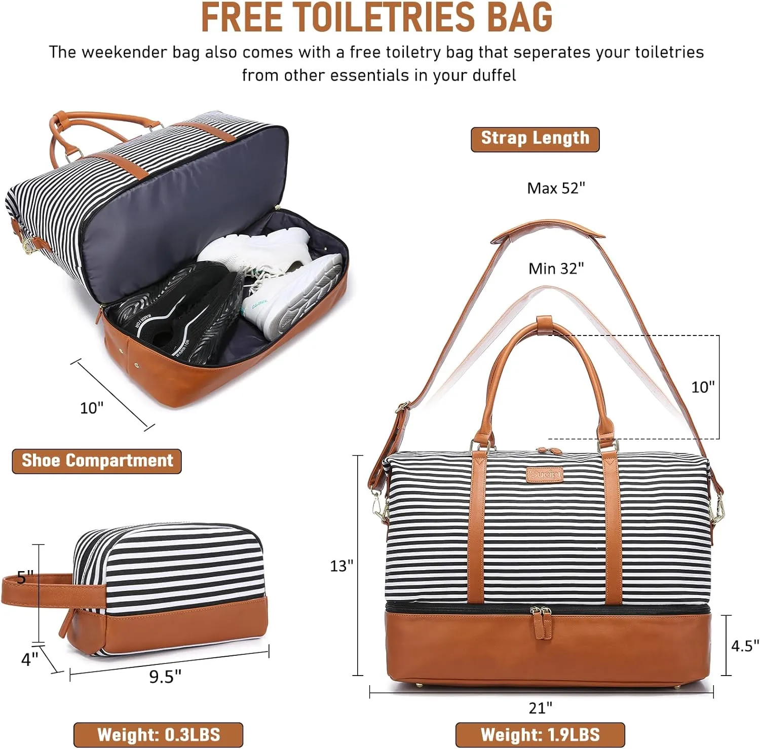 Sucipi Weekender Bags for Women Canvas Travel Duffle Bag with Shoe Compartment Overnight Bag Carry on Gym Duffel with Toiletry Bag for Traveling Weekend Hospital Bags for Labor and Delivery