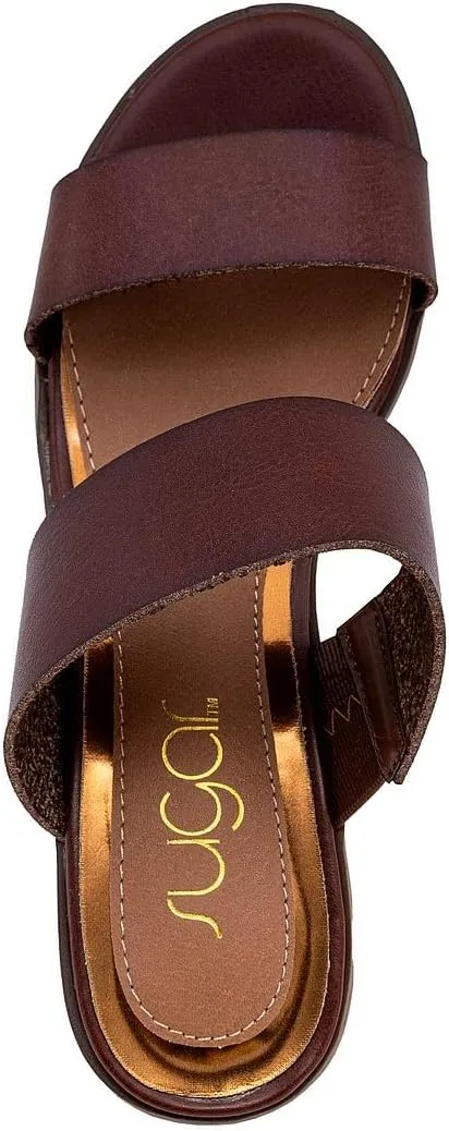 Sugar Women's Heeled Two Band Slide Sandal: Square Open Toe, Low Block Chunky Heels, Slip-On Comfort - Halo